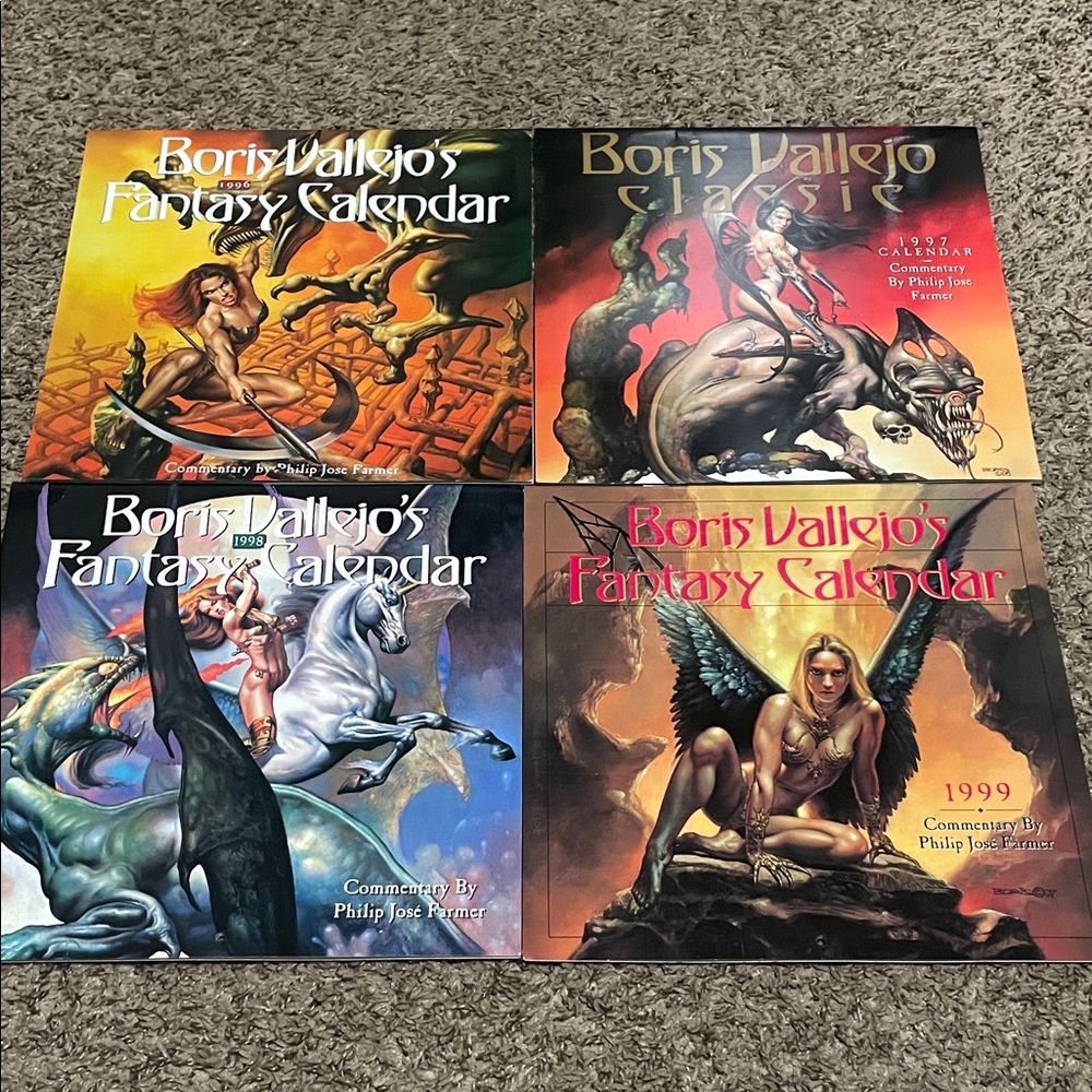 Boris Vallejo Fantasy/ Classic Calendar Set, Years 1996, 1997, 1998 and 1999.
